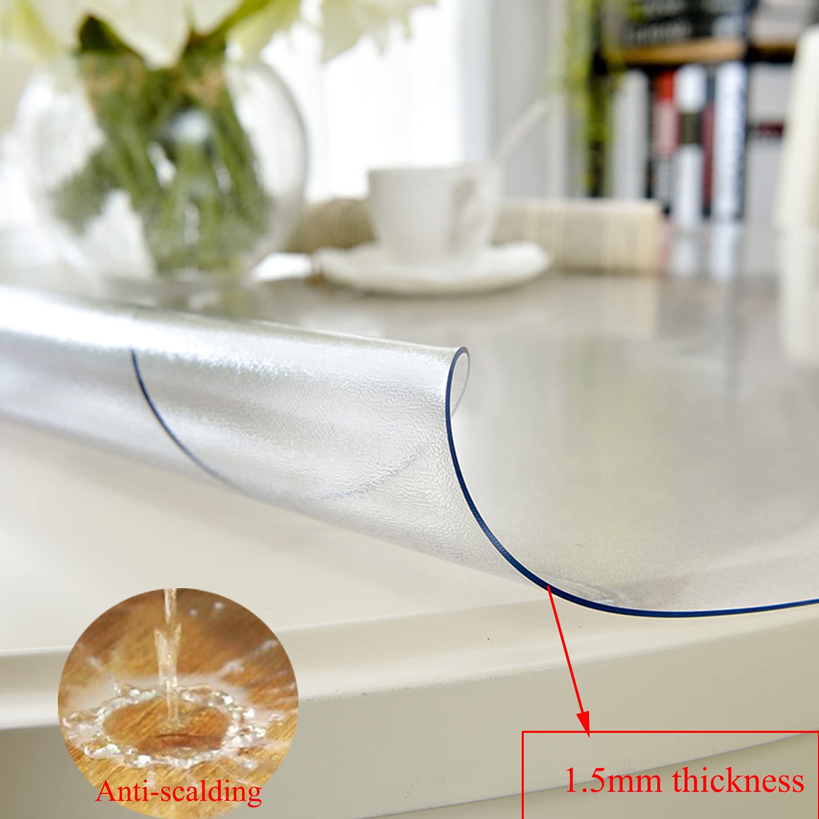 Tovaglia Trasparente Rotonda,per Tavolo da Pranzo di Legno,Tovaglie in 1,5 mm,Pellicola di PVC Opaca,Pellicola Protettiva per Tavolo,Antiscottatura,Non Deformato (Diameter 118cm/46.5inch)