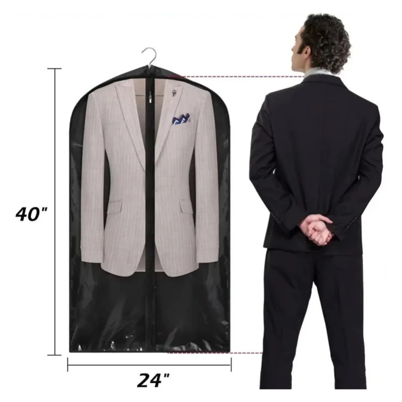 fundas para ropa 1-10PCS Washable Clothing Dust Cover Household Transparent Waterproof Suit Black Edge Clothes Storage Hanging Bag(White-3PCS,60X100CM)