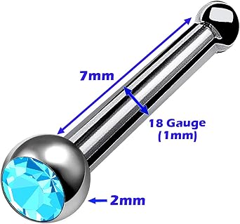 MATIGA 3Pcs Titanium 18 gauge 9/32 7mm Bone Stud Nose Ring Piercing Jewelry 2mm Crystal More Choices