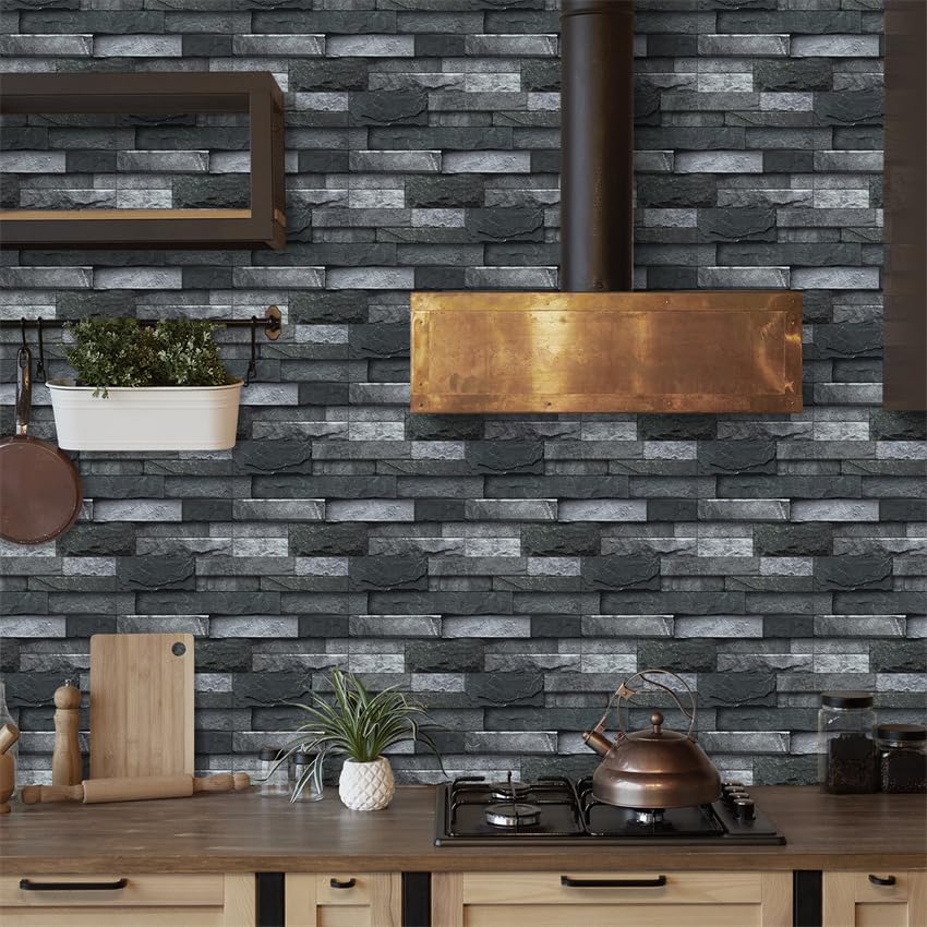 Adesivi per Piastrelle Grigio Antracite Impermeabili, autoadesivi per Pavimenti, Ideali per Cucina, pareti e Bagno. Confezione da 12 Pezzi (15x30 cm).