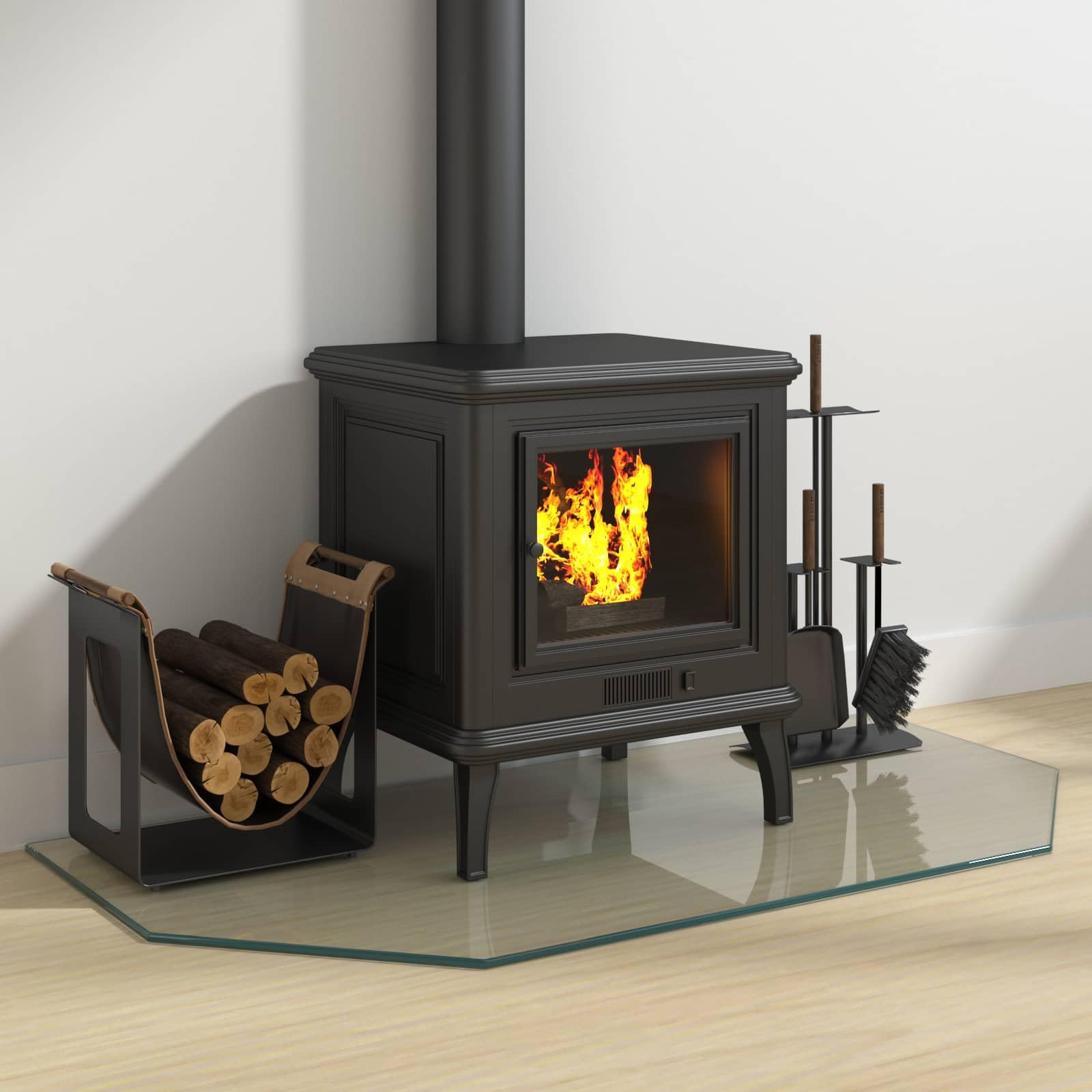 Feuerstelle Glasplatte transparent 100 x 50 cm hitzebeständig bruchsicher für Kamin Ofen Schutz Bodenplatte für Holz, Pelletofen, Schwedenofen, Laminat, Parkett, Wohnzimmer