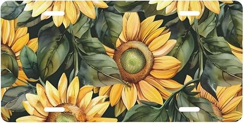Sunflower Vintage Front License Plate Car Decor Accessory Aluminum Metal Decorative Car Plate Funny Novelty Vanity Tag with 4 Holes for Men Women