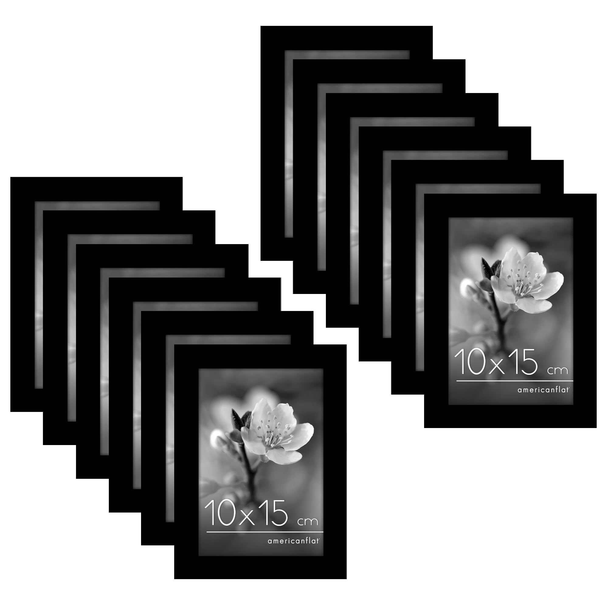 Americanflat 15x10 cm Photo Frame with Polished Plexi Cover - Set of 12 - Signature Collection - Picture Frames with Engineered Wood for Tabletop and Wall Display - Black