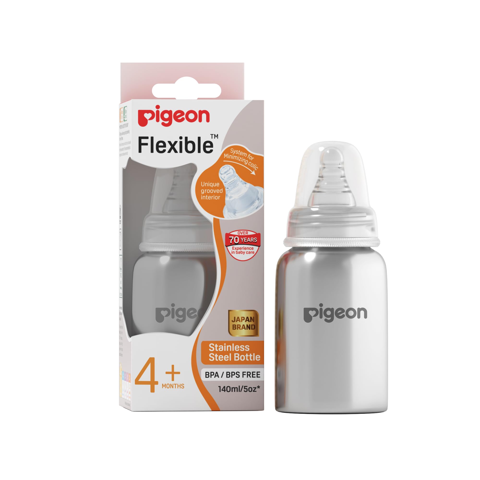 Pigeon Steel Bottle 140ml M Size with Plastic Hood & Cap (Natural)-image-12