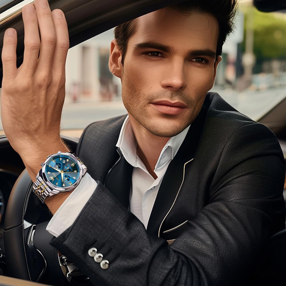 OLEVS Men Watch Business Dress Diamond Luxury Watch Luminous Easy to Read Date Waterproof Stainless Steel Quartz Analog Simple Dress Watch - Image 5