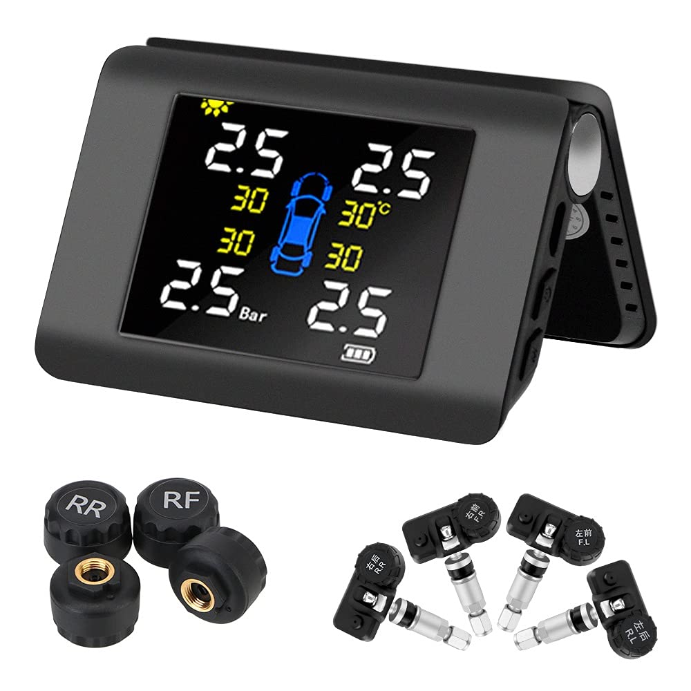 Tpms Système de surveillance de la pression des pneus de voiture Affichage de l'alimentation solaire avec 4 capteurs externes ou intégrés Capteur Pression Pneu (Color : Internal Sensors)