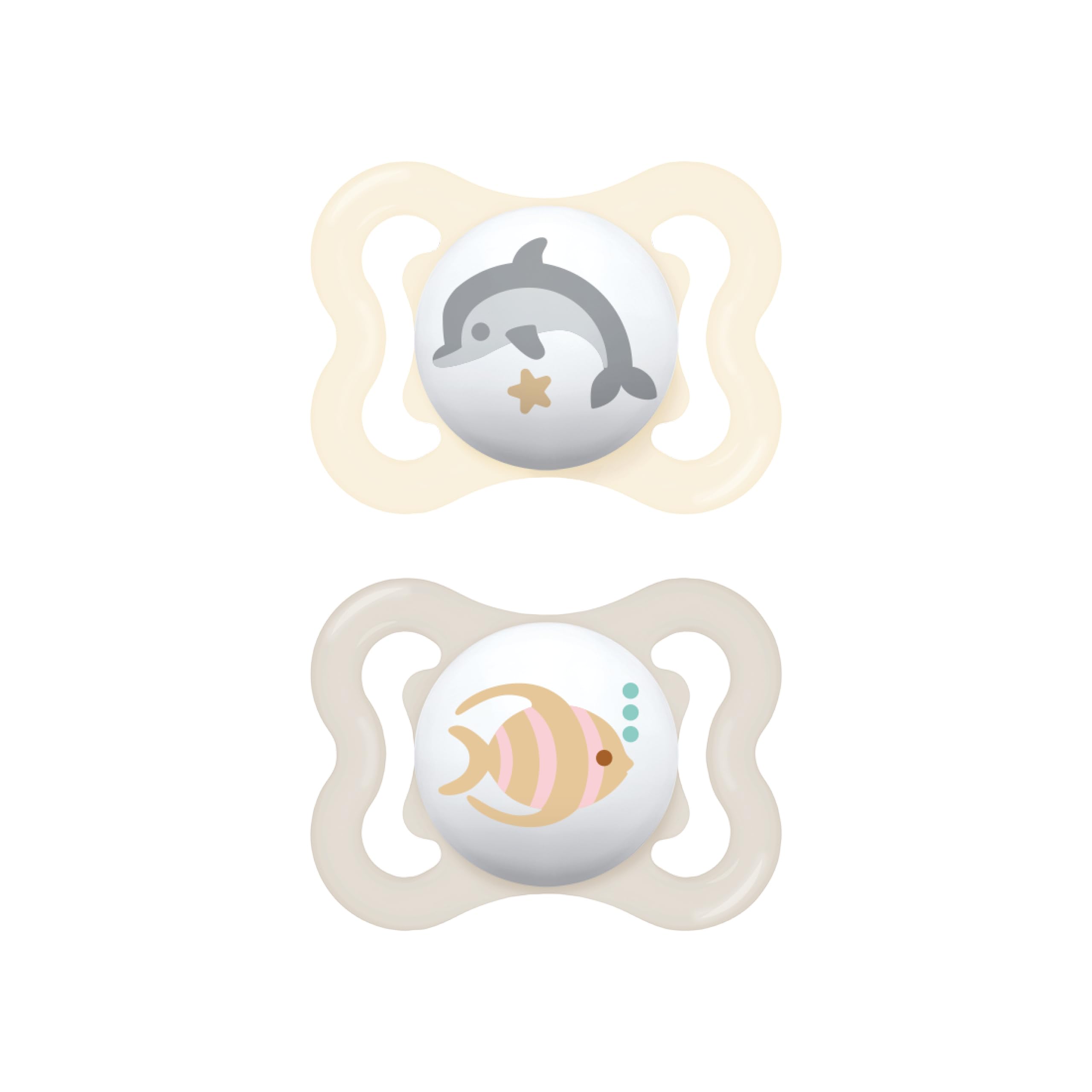 MAM Air Succhietto 2-6 Mesi (Set da 2), Ciuccio MAM 2-6 mesi per pelli sensibili e delicate, Kit da 2 accessori neonato con tettarella in caucciù naturale e porta ciuccio sterilizzatore, Neutro/Grigio