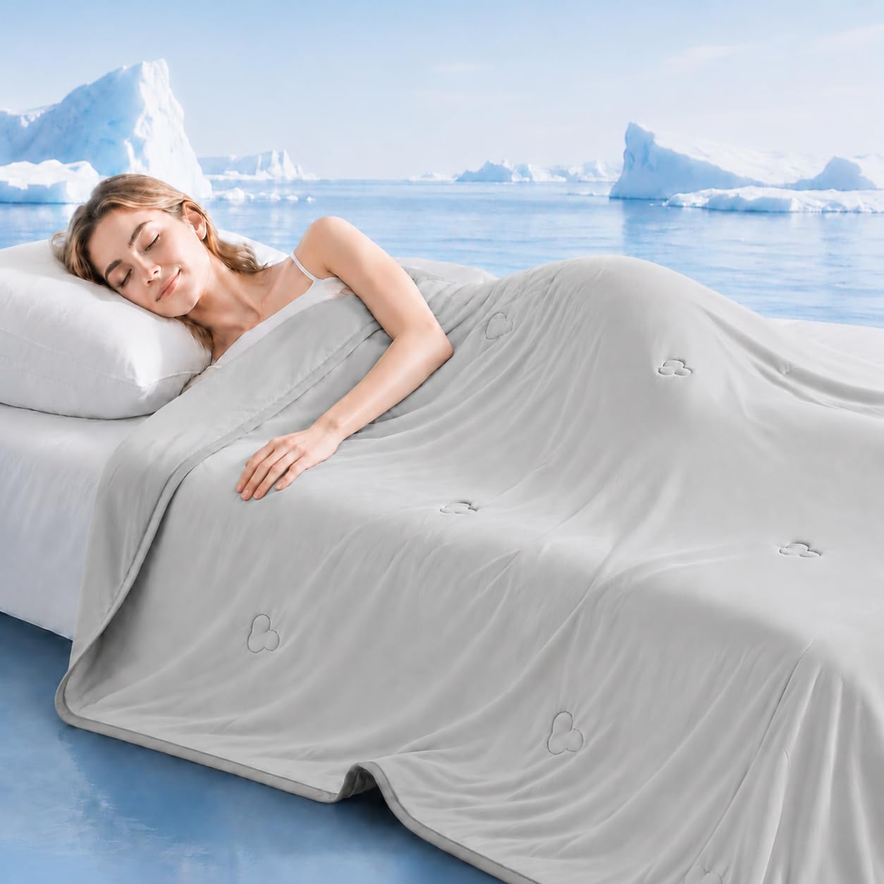 Doppelseitige Kühldecke 150x200cm, Q-Max > 0,43 Atmungsaktive Sommerbettdecke aus kühlendem Spandex-Gewebe, Leichte Soft-Komfortdecke gegen Nachtschweiß, Ideal für Heiße Schläfer-Grau