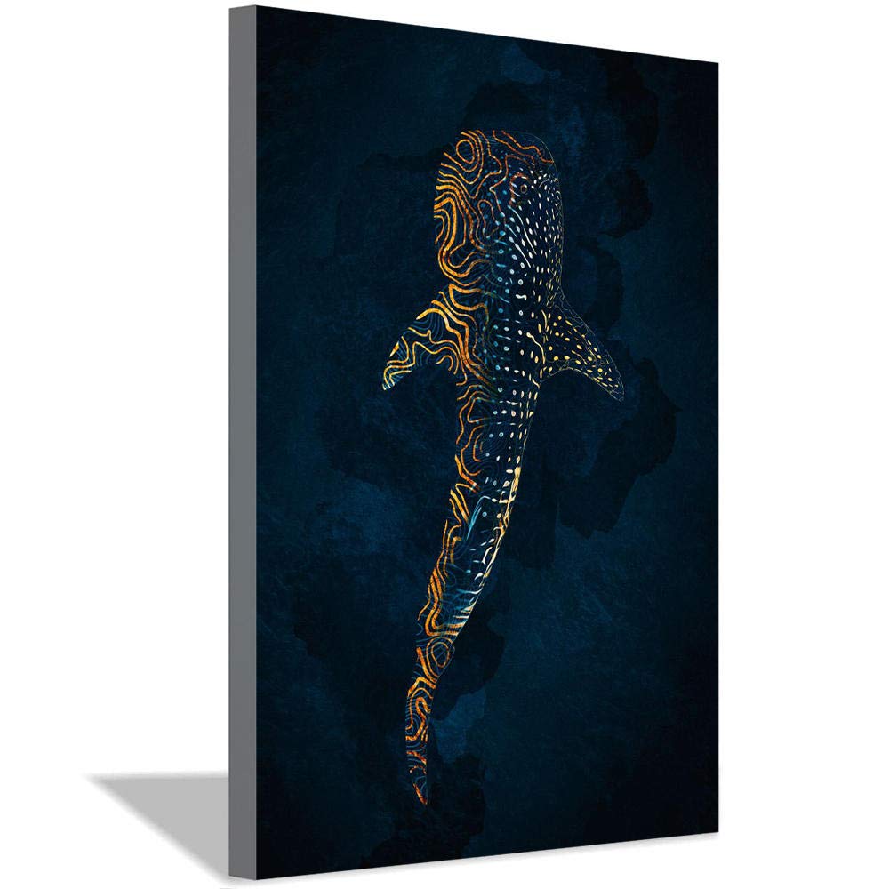 Amazon｜金の壁の装飾のキャンバスのジンベイザメ現代の壁の芸術の絵画