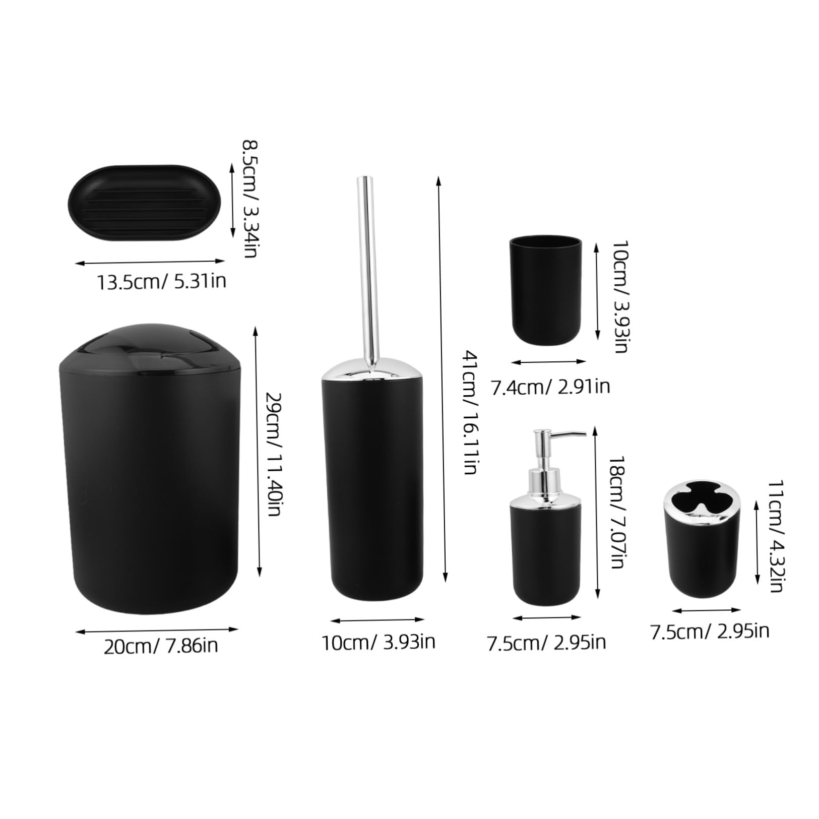 Beaupretty Conjunto de Accesorios de Baño con Dispensador de Jabón Negro de 6 Piezas en Plástico Resistente Humedad Porta Cepillos y Papelera para Hogar Elegante