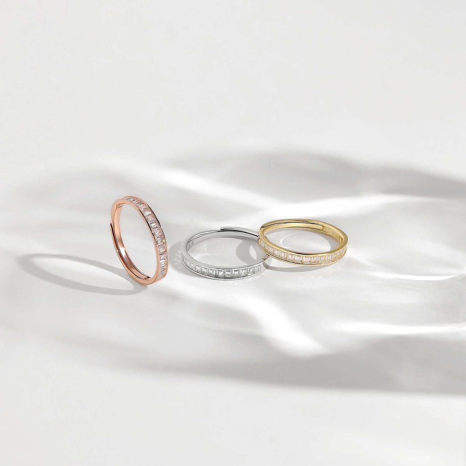 Meissa Anillo de Boda de Diamantes en Plata de Ley 925 Anillo de Declaración Banda de Canal con Corte Baguette Anillo Promesa de Novia Talla Ajustable, Oro