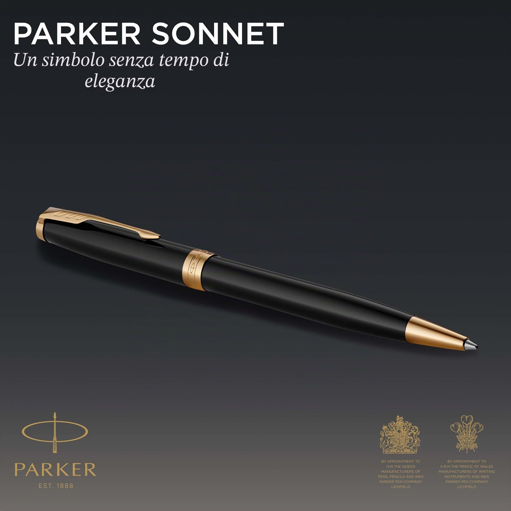 PARKER Sonnet Duo Set con Penna a Sfera e Penna Stilografica con Finiture in Oro, Nero (Lucido), Cartucce e Ricarica di Inchiostro Nero, Confezione Regalo