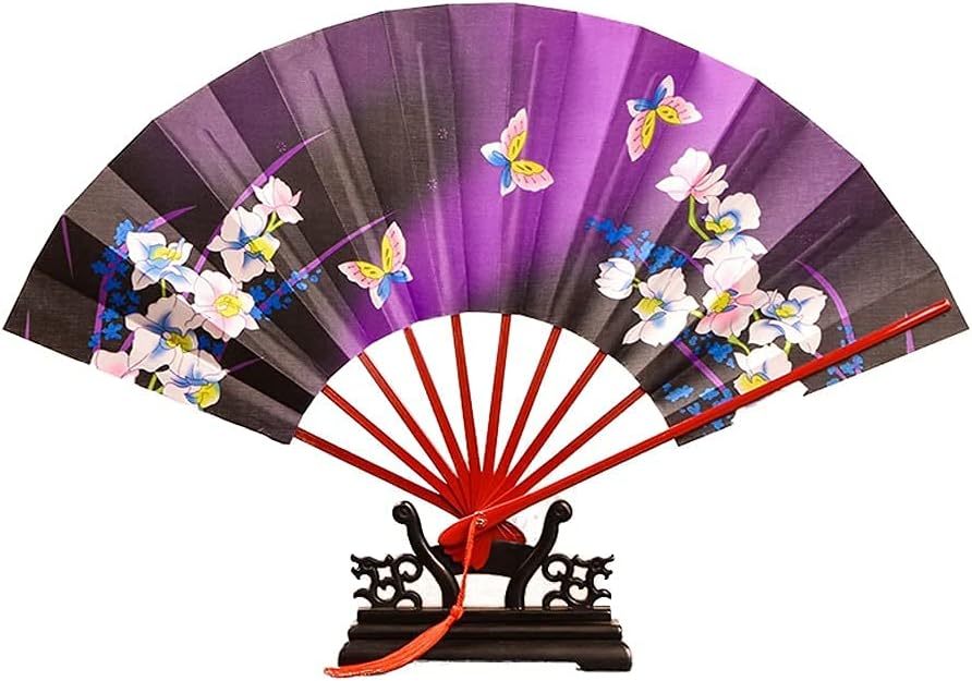 Folding Fan Folding Fan, Chinese Vintage Bamboo Silk Folding Fan for Dance, Performance, Decoration, Wedding, Party, Gift Home Ceremonial Decorative Folding Fan (Color: E)