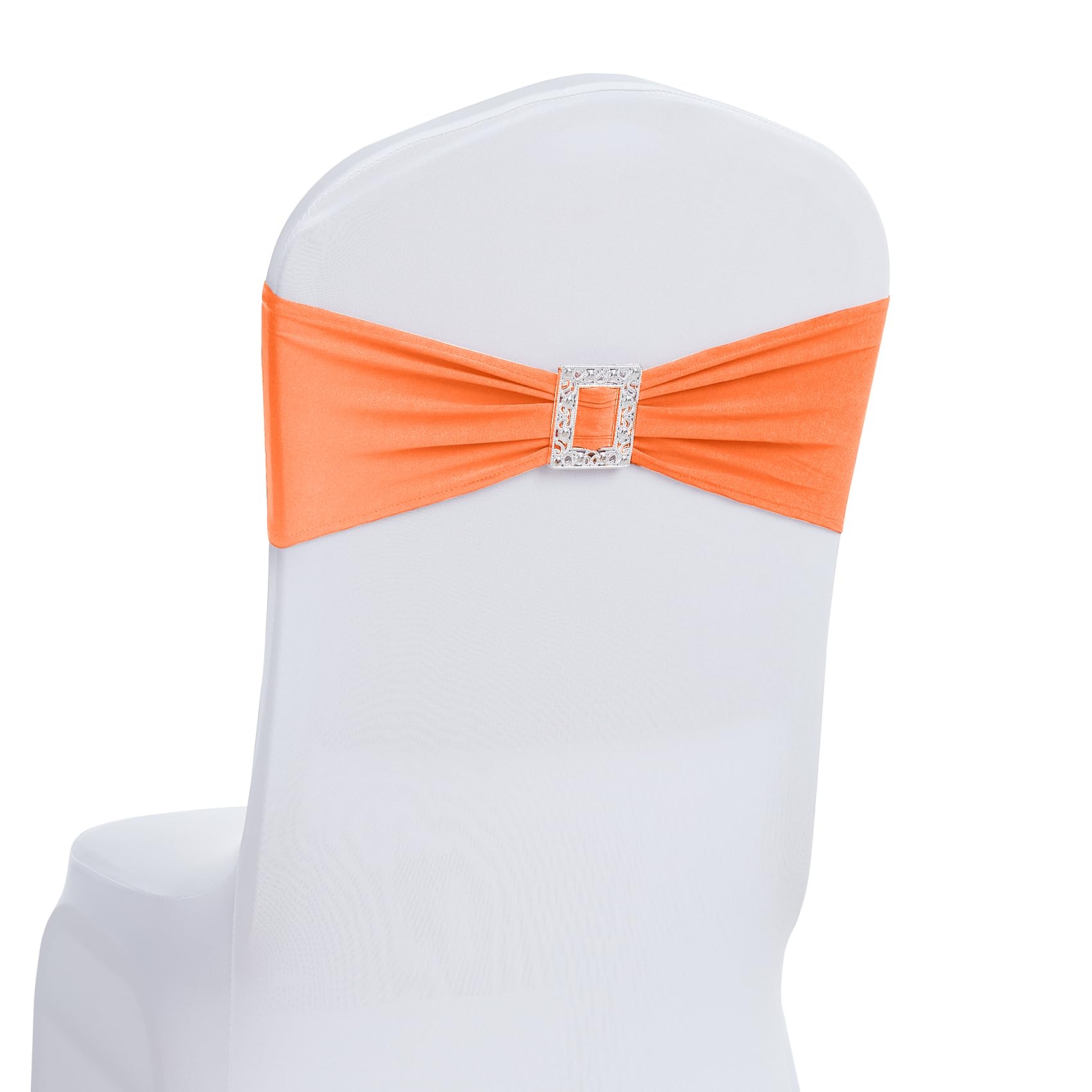 Joccun 120 PCS Spandex Chair Sashes Bows Stretch Chair Cover Band with Buckle Slider Universal Elastic Chair Ties for Wedding Banquet Party Event Decoration (Orange)