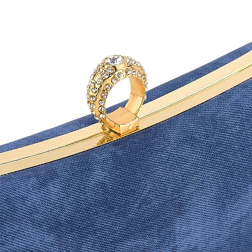 Image of Womens Golden Glitter Clutch Purse Pleated Evening Bag for Bridal Wedding Party with Rhinestone Ring