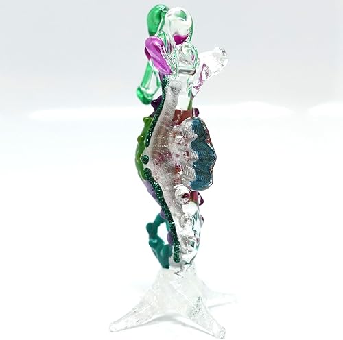 Miniatura 6 de Figuras en miniatura de caballito de mar, animales soplados a mano, arte de cristal, coleccionable, decoración de regalo, morado y verde