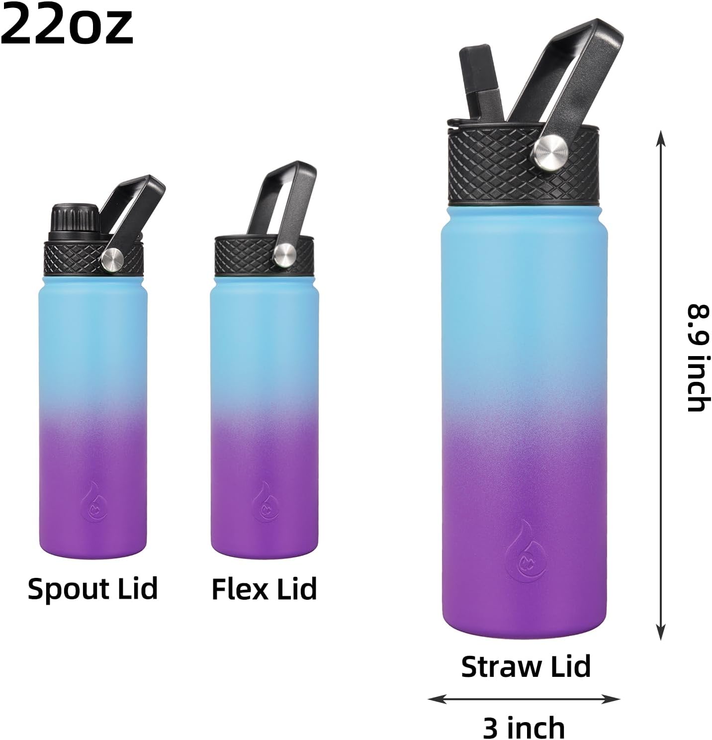 BJPKPK Insulated Water Bottles with Straw Lid, 22oz Cold & Hot Thermo, Stainless Steel Metal Water Bottle with 3 Lids, Reusable Thermo, Cups, Mugs for Daily Use-Ocean Dream - Image 2