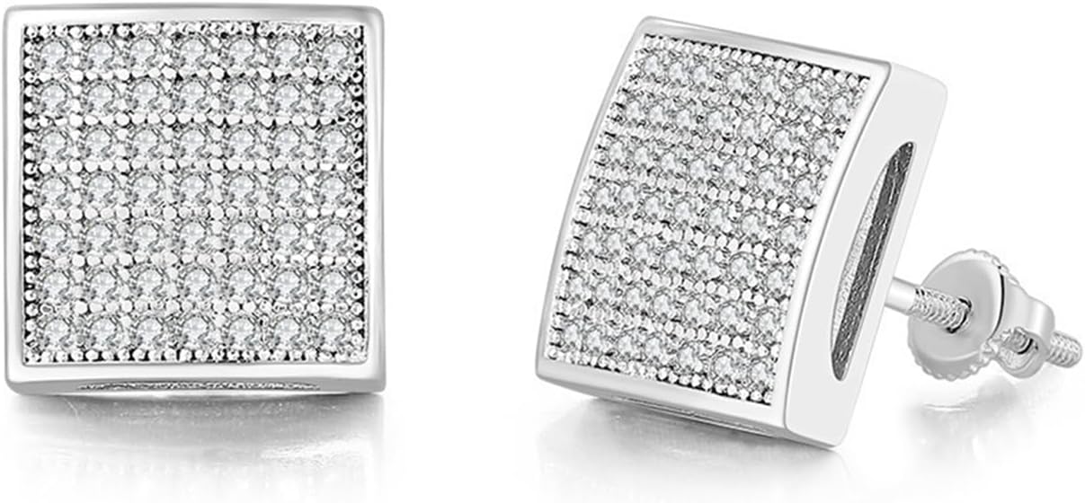 Rnivida Square Earrings for Men Women Sparkling CZ Earring Fashion Jewelry with Screw Back