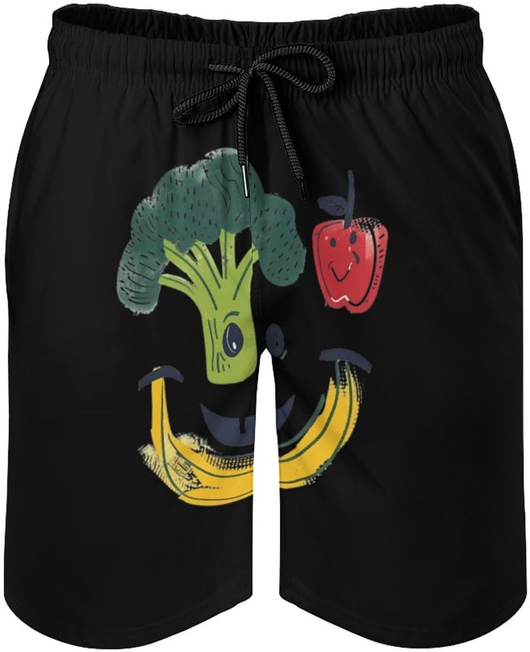 Broccoli Banana Face Casual Men's Swim Trunks Novelty Summer Beach Shorts Swimwear with Pocket