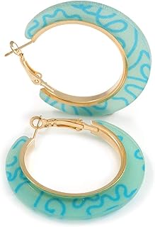 Orecchini a cerchio in acrilico con stampa fantasia acqua/foglia di tè color oro, diametro 43 mm, medio