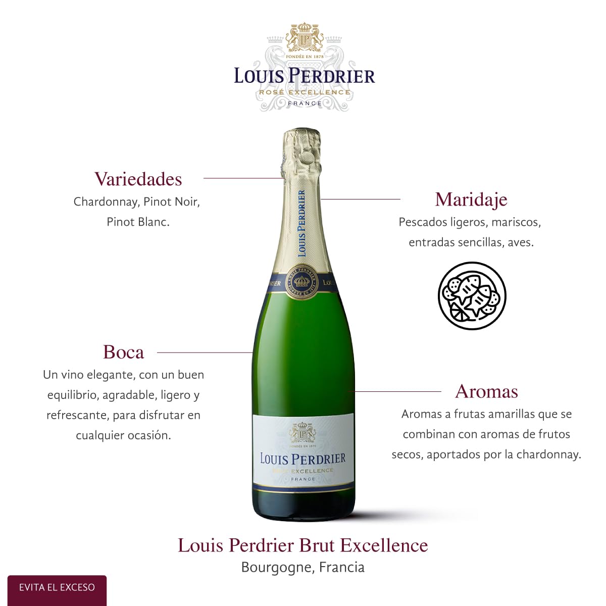 Louis Perdrier Brut – Vino espumoso francés - Sparkling wine brut - Caja 6 botellas 750ml | Burbuja fina y fresca | Ideal aperitivo, eventos y celebraciones