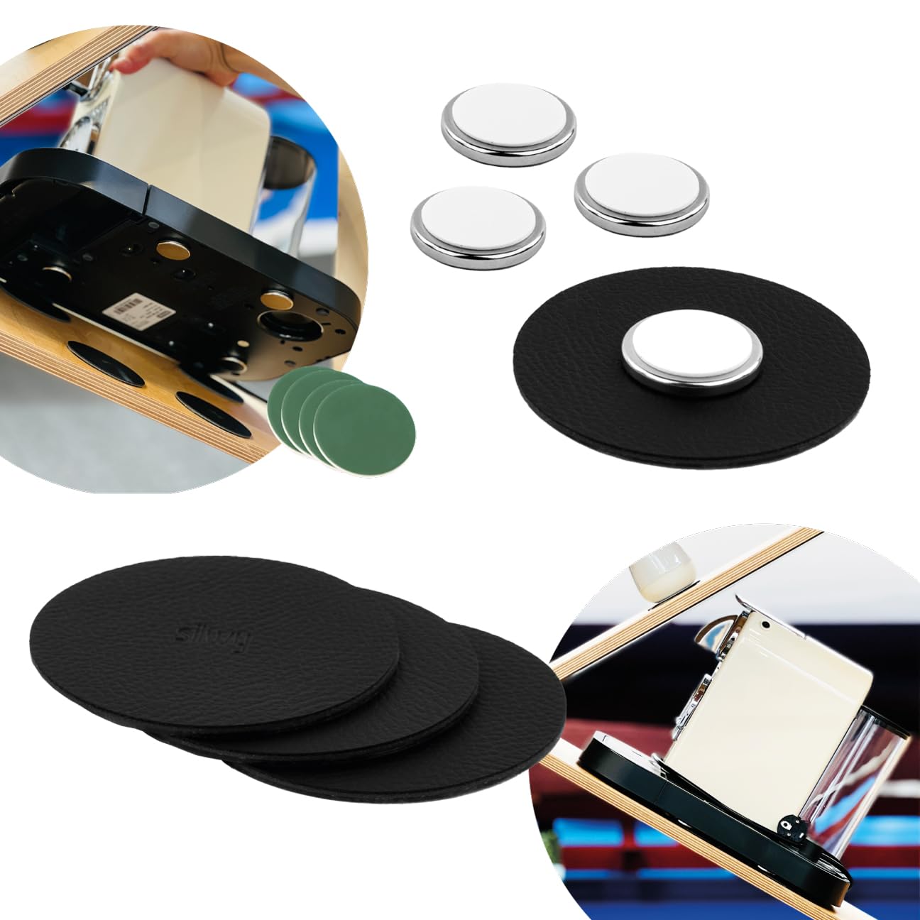 Silwy Magnet-Power-Bundle XXL Magnetisches Nachrüst-Set für Kaffeemaschinen 4 Magnete + 4 Gel-Pads + 4 Klebepunkte