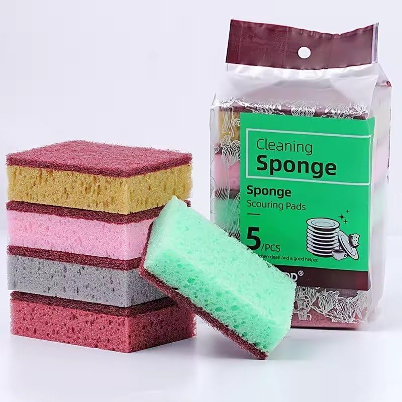 Kitchen Cleaning Sponge Set of 5 | Double Sided Dishwashing Scrubber Pad | Heavy Duty Scrub Sponge for Utensils, Sink, Kitchen Cleaning | Durable, High Density Foam-image-24