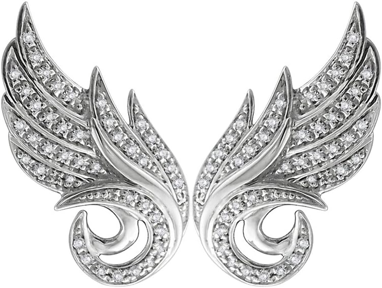925 Sterling Silver Angel Feather White Diamond Earring (0.21 Carat)