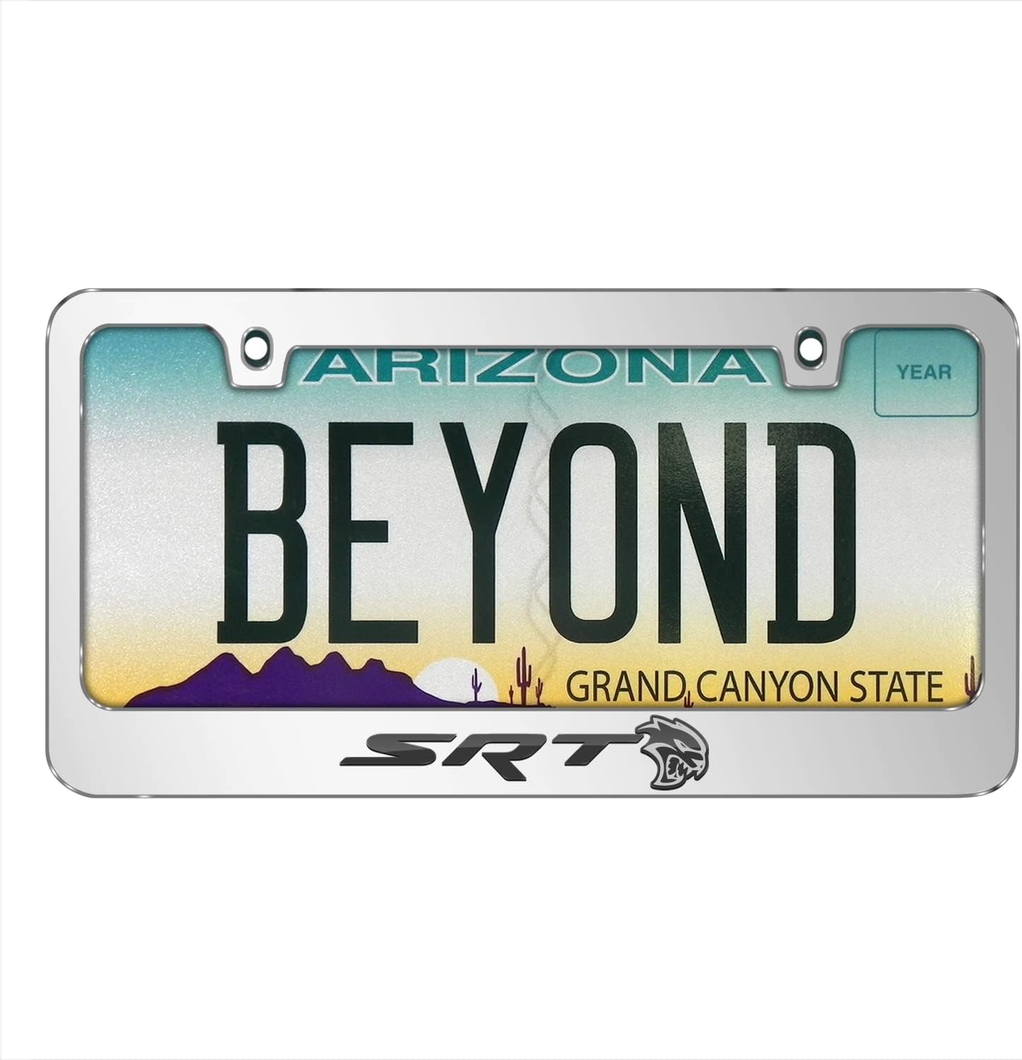 iPick Image for Dodge SRT Hellcat in 3D on Mirror Chrome Metal License Plate Frame - Official Licensed