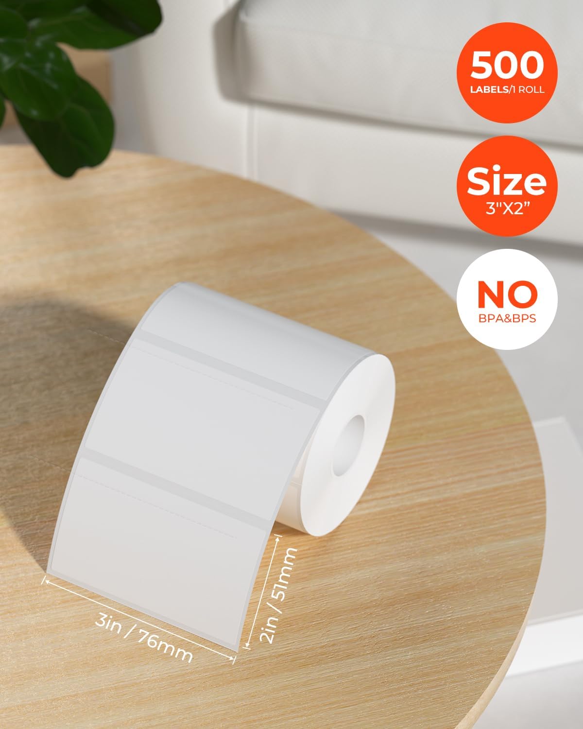 3x2 Inch White Thermal Labels+Thermal Direct Shipping Label (Pack of 500 4x6 Per Roll Labels)