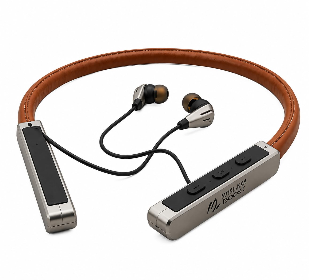 BKC Wireless Bluetooth Neckband Earphones, 72 Hours Playtime, Bluetooth 5.0, 500mAh Battery, Magnetic Earbuds, Built-in Mic, Leather Finish, in-Ear Wireless Headset for Calling & Music (Black)-image-48