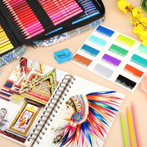 KALOUR PDAS Conjunto de 126 lápis de cor, com livros de colorir, tutorial, tabela de cores, 120 lápi