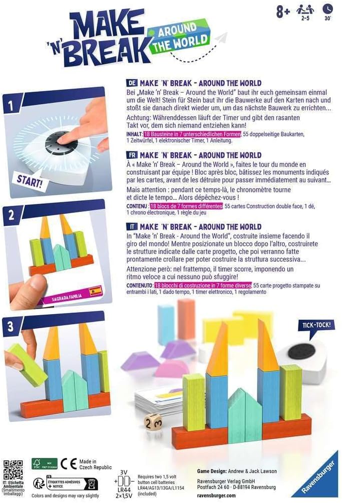 Ravensburger 22473 Make 'n' Break Around The World Board Game for The Whole Family, Game for Adults and Children from 7 Years, for 2-5 Players