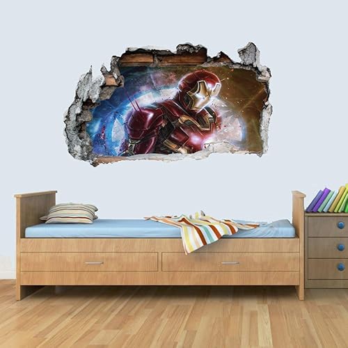 L Vinilo de pared Smashed 3D Art Stickers of Ilustrado Ironman Poster Dormitorio Niños Niñas