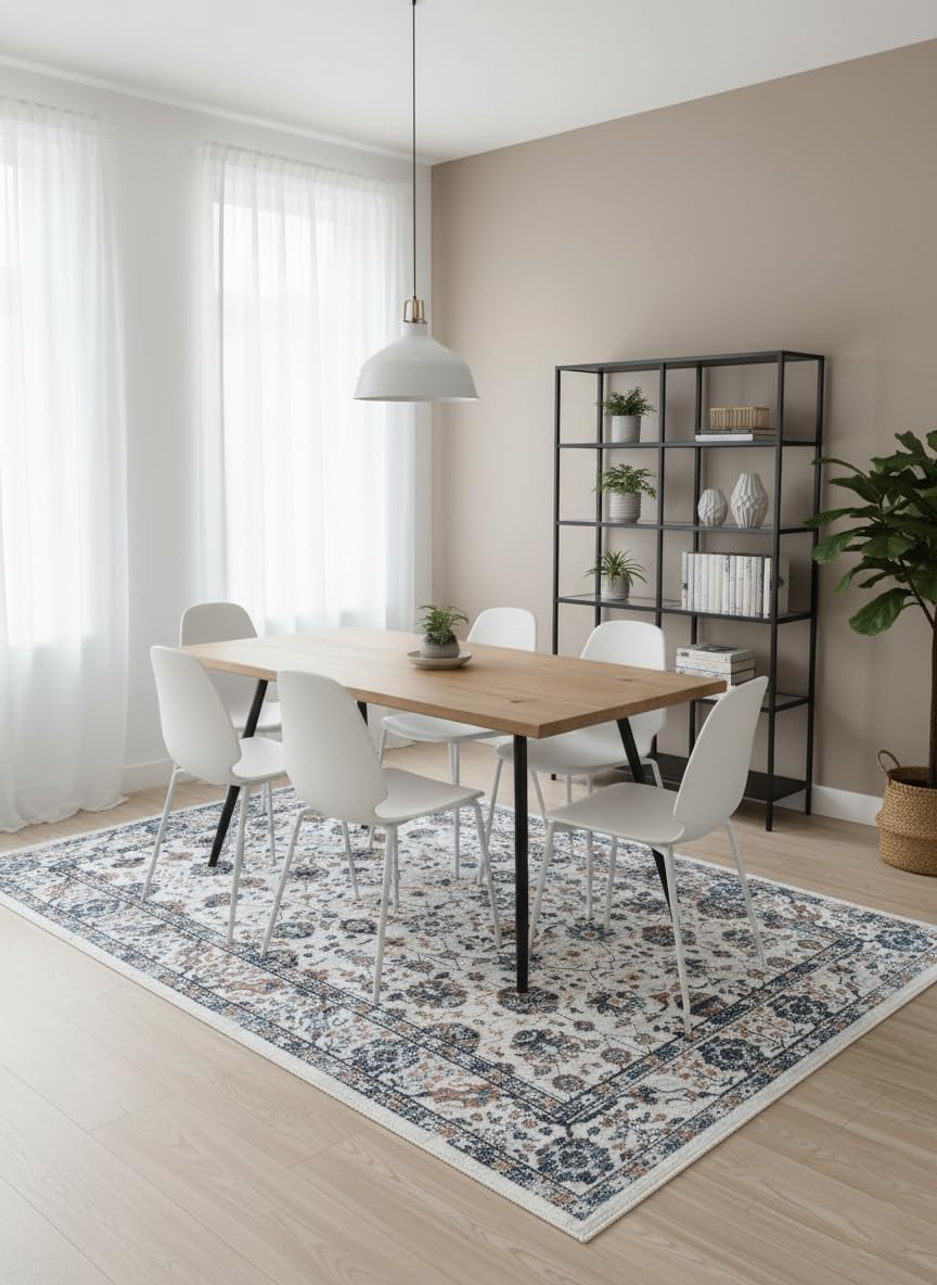 RUGSTAR Topkapi Ivory Botanical Turkish Carpet – Ivory & Blue Floral Power Loomed Luxury Rug for Living Room, Ivory & Blue with Earthy Accents (3ft X 5ft)