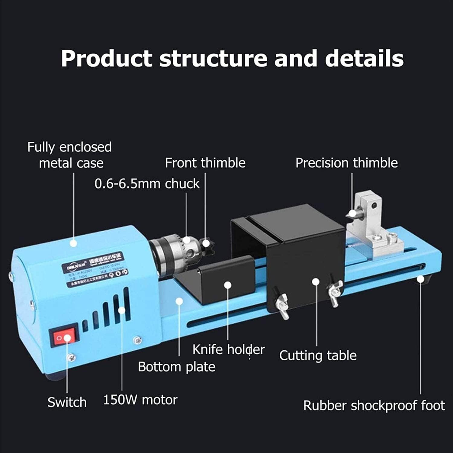1 Set 150W Mini Wood Lathe Machine Speed Adjustable Rotary Tool Buddha Pearl Lathe Grinding Polishing DIY Woodwork Tool 12V/24V