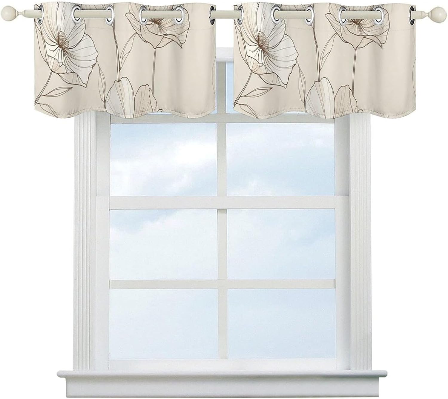 Ink Sketch Flower Valance for Windows, 2 Pack Kitchen Curtains Modern Home Decor, Soft Blackout Window Curtains for Living Room & Bedroom, 18 X 52 Inch