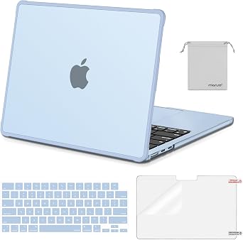MOSISO for MacBook Air 13 inch Case M5 M4 M3 M2 2026-2022 A3449 A3240 A3113 A2681, Precision-Matched to Laptop Color,4 in 1 Kit TPU Bumper Reinforced Anti-Crack Shell for Mac Air 13.6, Sky Blue Clear