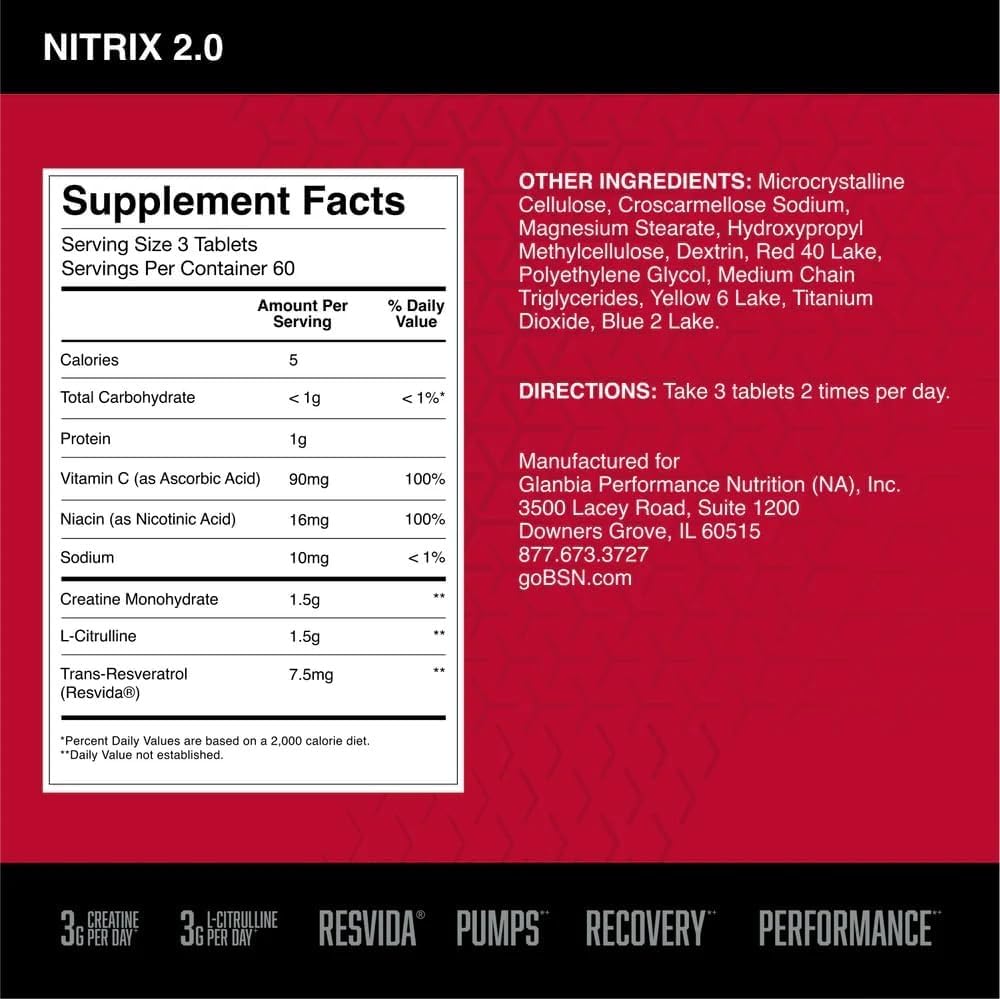 BSN Nitrix Nitric Oxide Workout Supplement, 180 Tablets — Amazon image 3