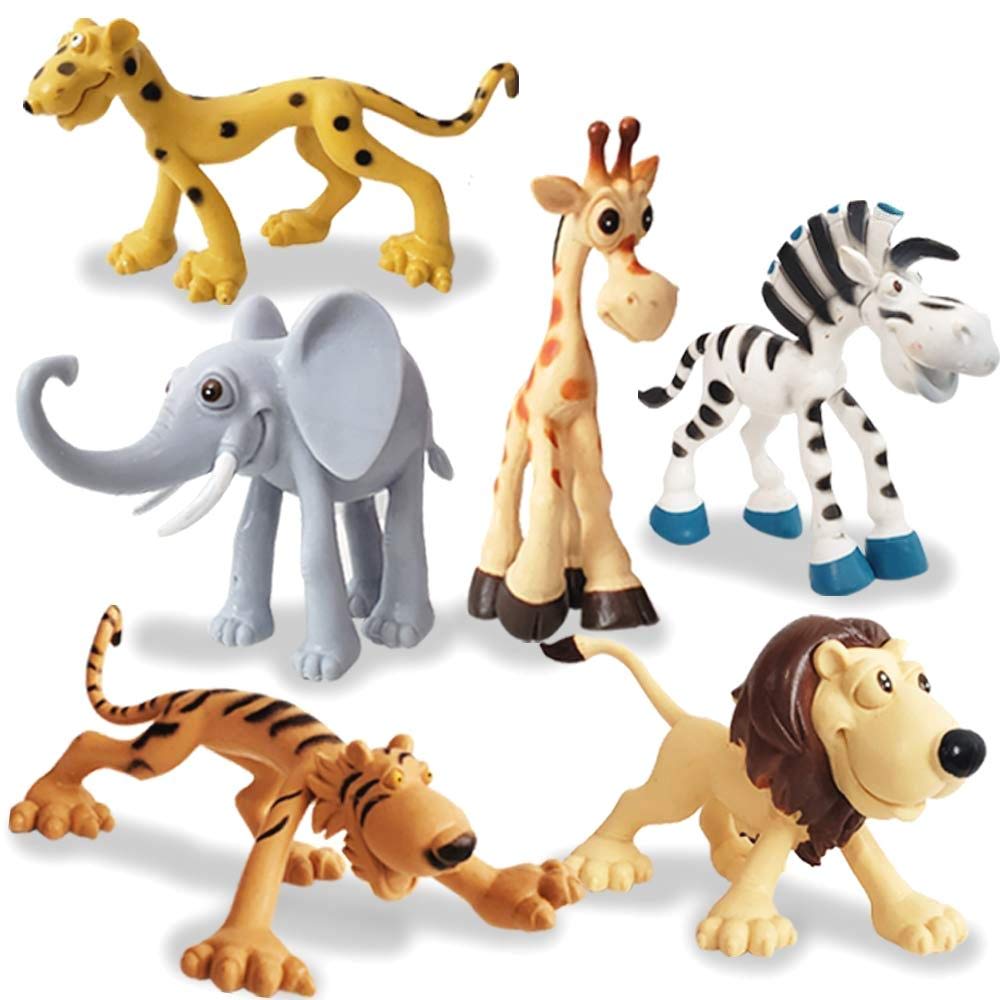 FunBlast Mini Cartoon Jungle Safari Realistic Animal Toys Figure Playing Set for Kids - Wild Animal Toy Figure Play Set for Kids (Pack of 6; Multicolor)