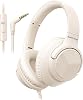 Auriculares con cable con micrófono para escuela, 3.5mm, beige | Auriculares plegables de diadema con cable, cable de nylon de 1.5m sin enredos para escuela, tablet, laptop, MP3/4, viajes en avión 1