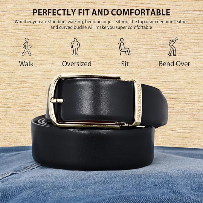 Image of HAYES LONDON Belts for Men Leather Original - Belt for Men Formal with Classic Design, Durable and Italian Reversible Men's Belts for All Occasions