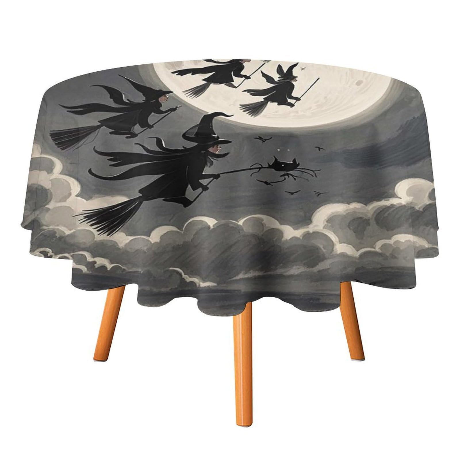SMAZDFXX Witches Gather Tablecloth 50x50in Round Table Cloth Durable Polyester, Washable Stain Resistant Table Cover for Indoor Outdoor (Picnic, Dining, Party)