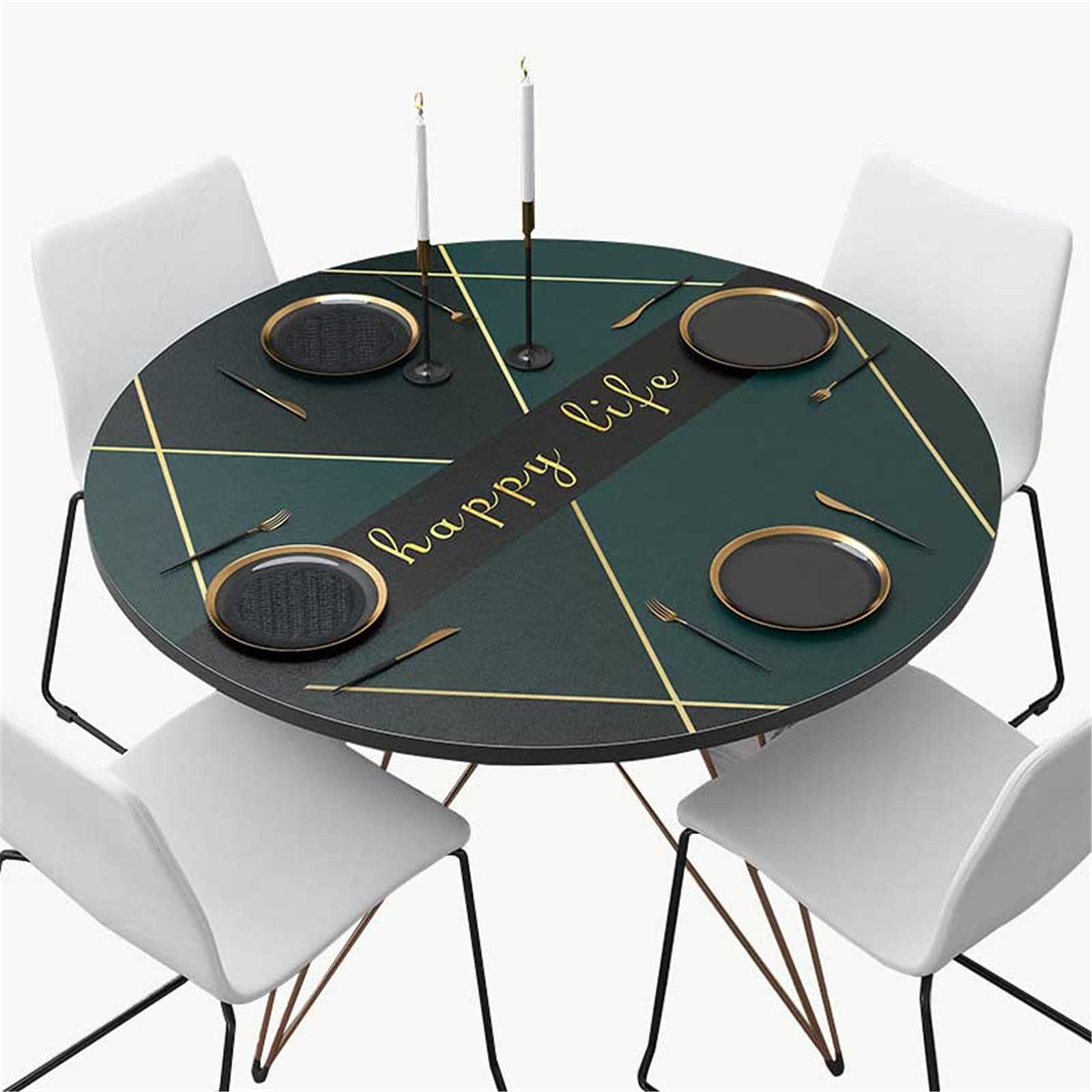 TFGAJKKKKK Oilcloth Tablecloth Outdoor Waterproof Wipeable Tablecloth Nordic Style Leather Spring Round Tablecloth (B 130 cm)