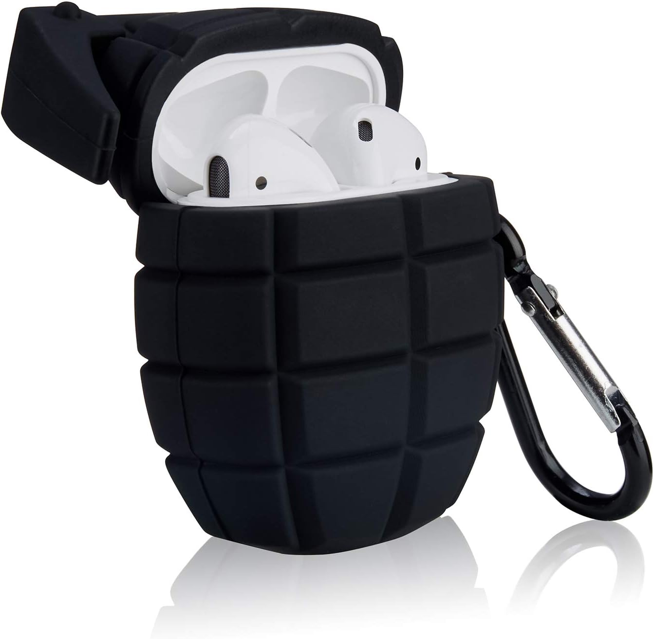 Popular Mulafnxal for Airpod 1&2 Case, Cute Cartoon Unique Silicone Air pods Cover, 3D Funny Fashion Fun Cool Keychain Design Stylish Kits Soft Skin Cases Boys Men Teens Kids for Airpods (Black Grenade)