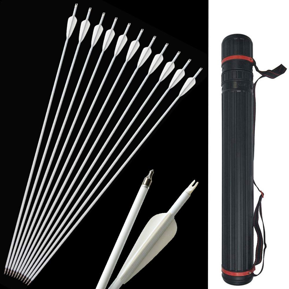 12pcs Freccia di Carbonio 30 Pollici 500 Spine Tiro con L'Arco in Carbonio Frecce con Faretra Freccia per Arco Compound Ricurvo (tipo 2)
