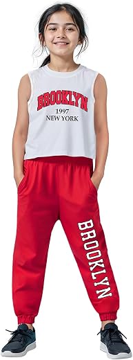Trampoline Girls Printed Sleeveless Crop Top and Trackpant Set Pack of 1