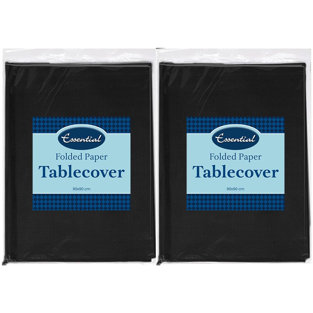 Venuscello 4 x Black Paper Table Cover Cloths, 90cm x 90cm Square, Disposable, Folded, for Birthday Party