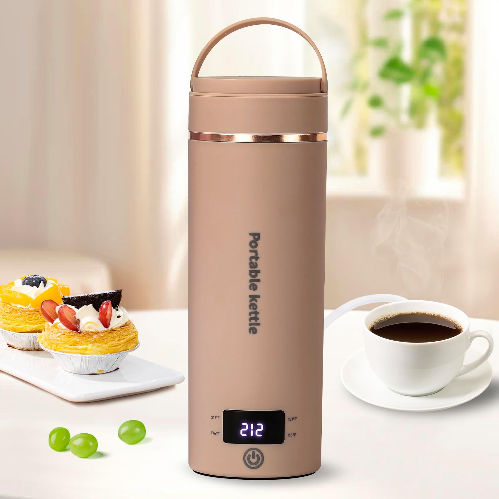 Travel Electric Kettle Portable Mini Kettle,Small Hot Water Boiler with 4 Temperature Settings,304 Stainless Steel, Fast Boiling Water with Auto Shut-Off and Boil Dry Protection,400 ml (Brown, 400ML)