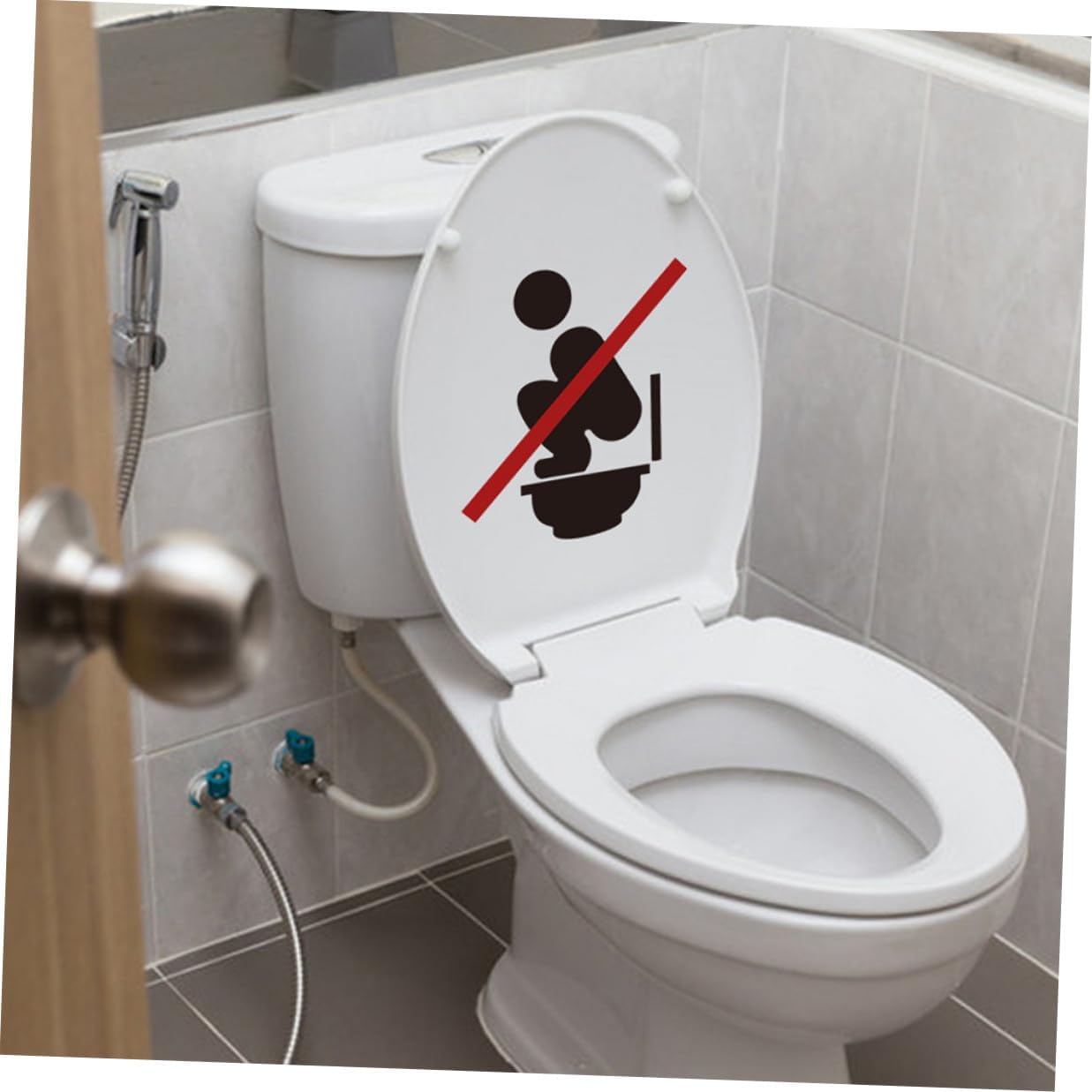 SOLUSTRE 2 Sheets Removable Bathroom Sign Sticker Toilet Lid Decal Warning No Squatting Restroom Wall Art for Behavior Reminder and Clean Potty Maintenance